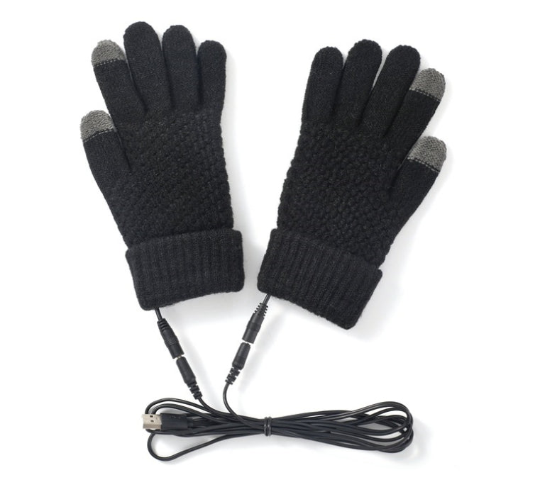 USB heated knit gloves with touchscreen tips