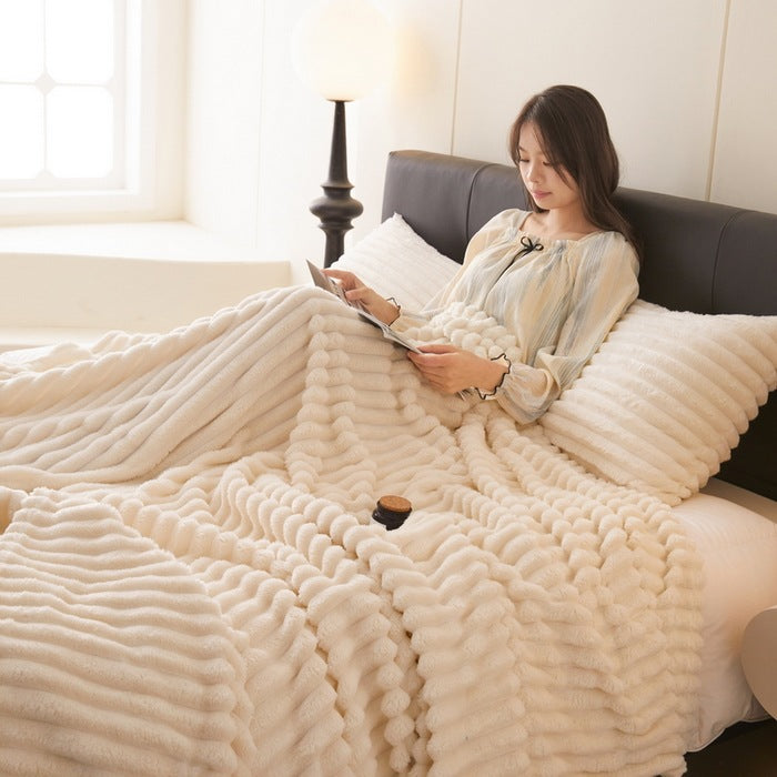 Plushridge Ribbed Faux Rabbit Fur Blanket, Anti-Static