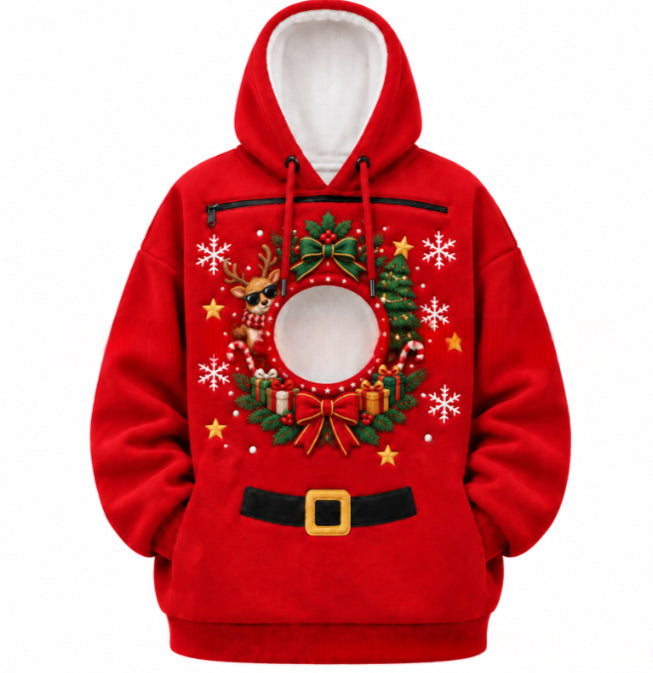 Hoodie with a cat peeking out of the pocket