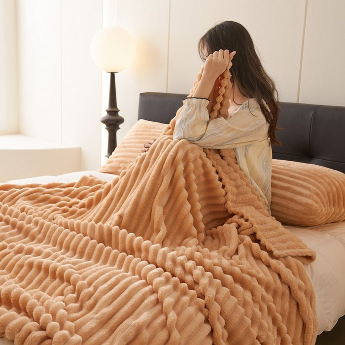 Plushridge Ribbed Faux Rabbit Fur Blanket, Anti-Static