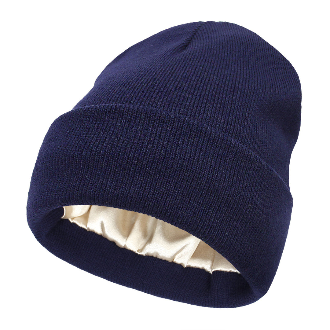 Double-layer satin-lined beanie in black