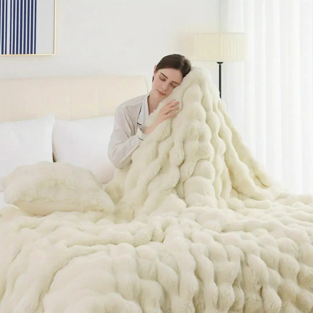 Velmesta Faux Rabbit Fur Throw Blanket