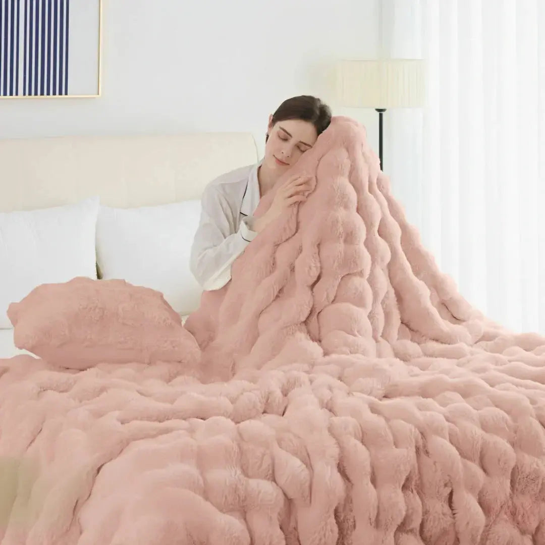 Velmesta Faux Rabbit Fur Throw Blanket