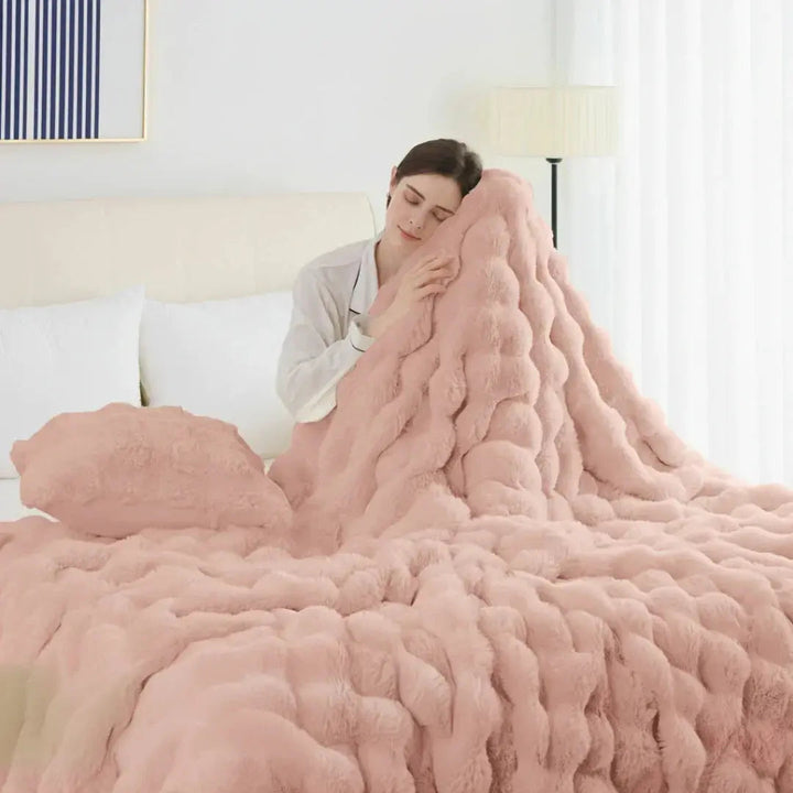Velmesta Faux Rabbit Fur Throw Blanket
