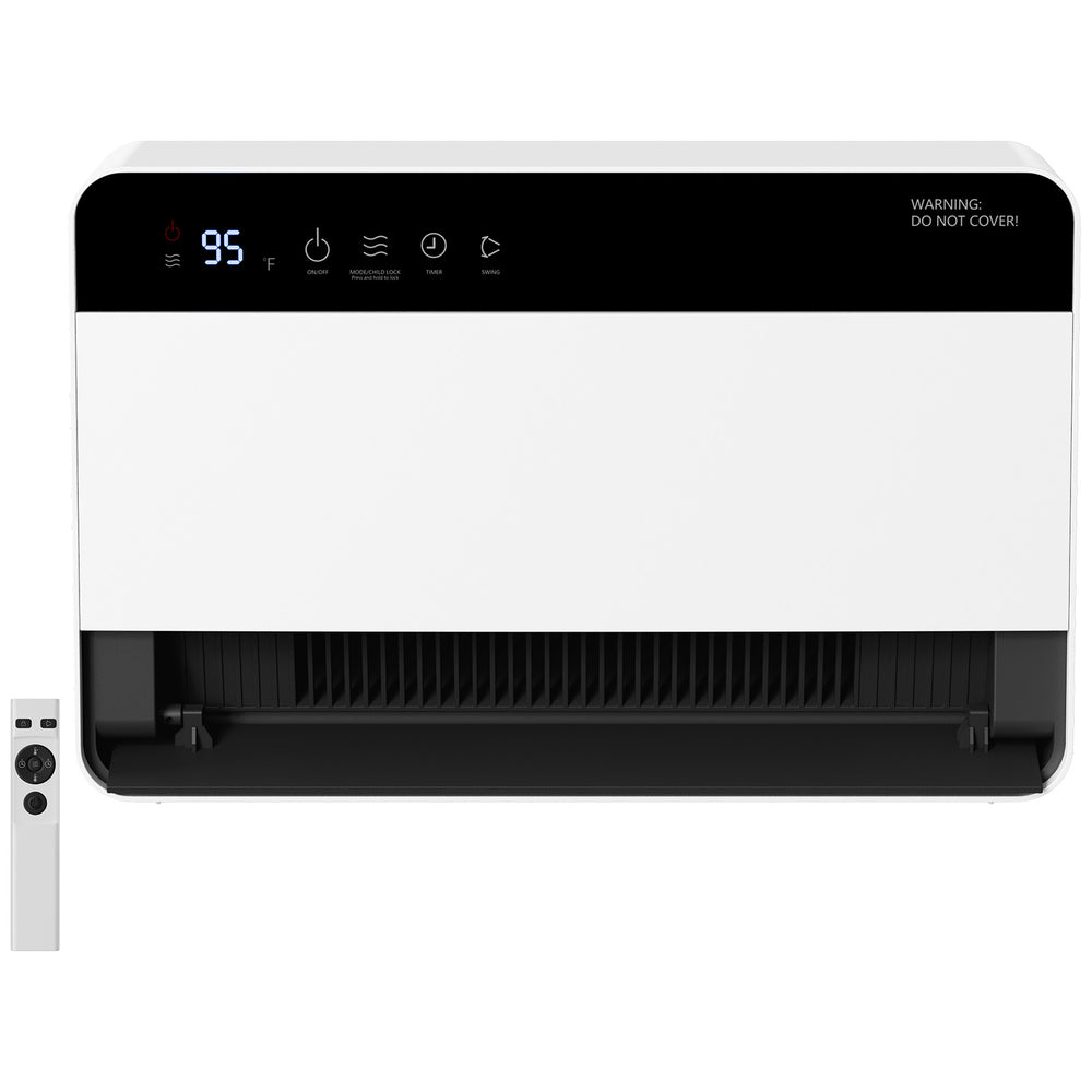 White wall-mounted space heater with remote control