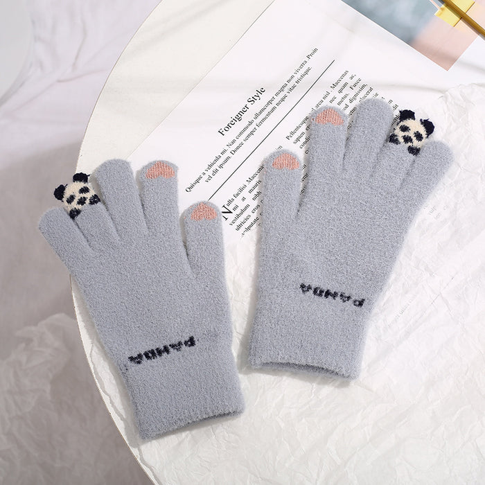 Plushridge Knit Touchscreen Gloves with a Tiny 3D Panda