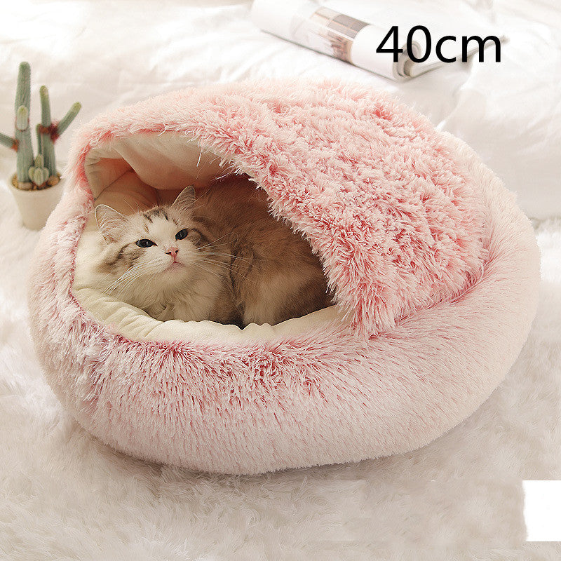 Round Plush Calming Pet Bed for Dogs and Cats, Warm &amp; Soft