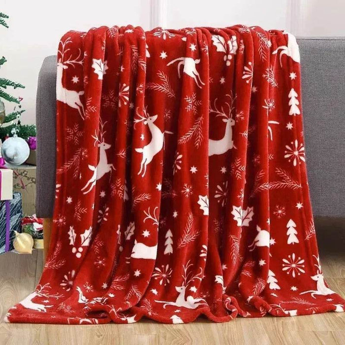 Plushridge™ Christmas Flannel Blanket With Santa, Snowman and Elk Print