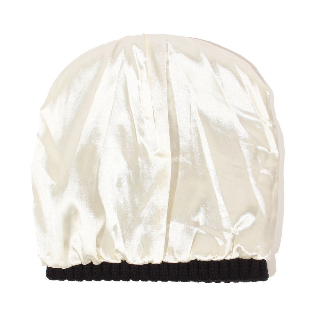 Satin-lined ribbed knit beanie in cream
