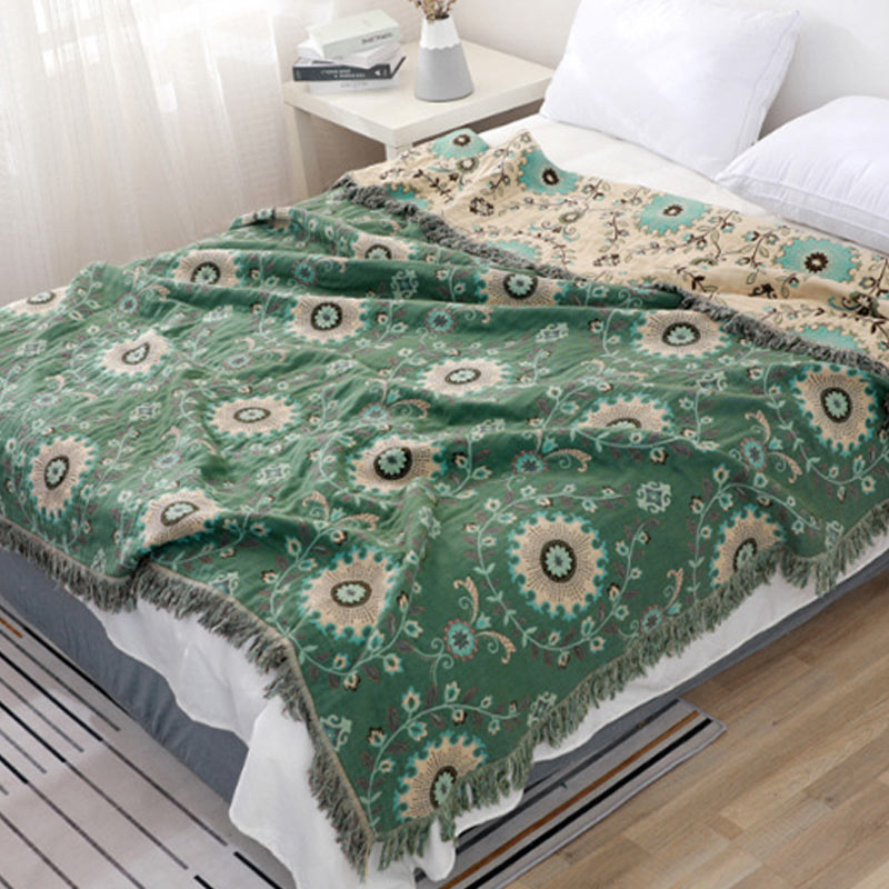 Reversible Cotton Couch Cover Blanket for Sofa and Bed