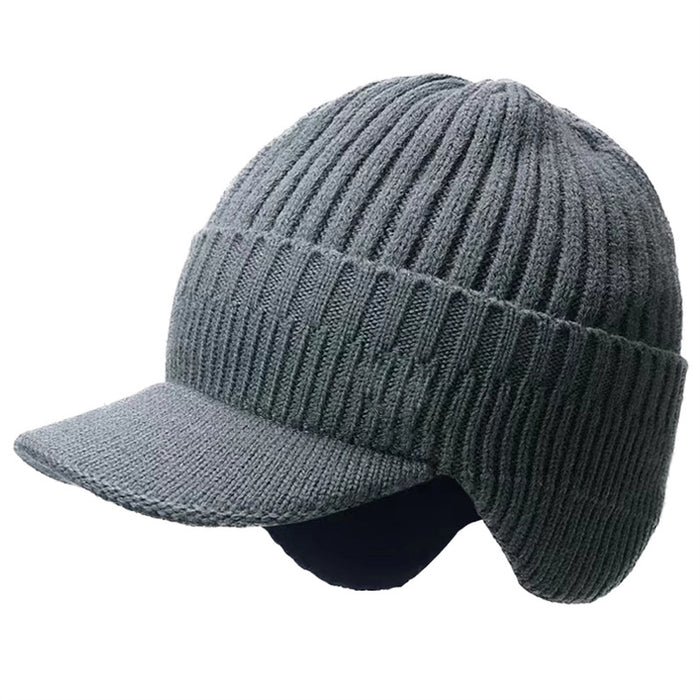 Plushridge Men's Peaked Knit Beanie with Ear Flaps