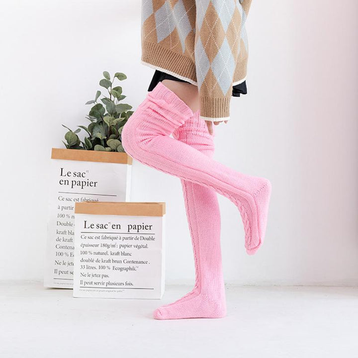 Hand-Knit Winter Knee High Socks in Soft Acrylic Cotton