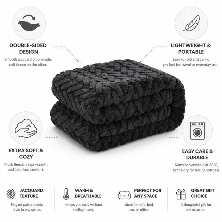 Reversible Jacquard Fleece Blanket with Smooth and Fluffy Sides