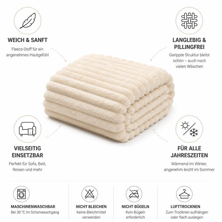 Weiche gerippte Fleece-Wohndecke (maschinenwaschbar)