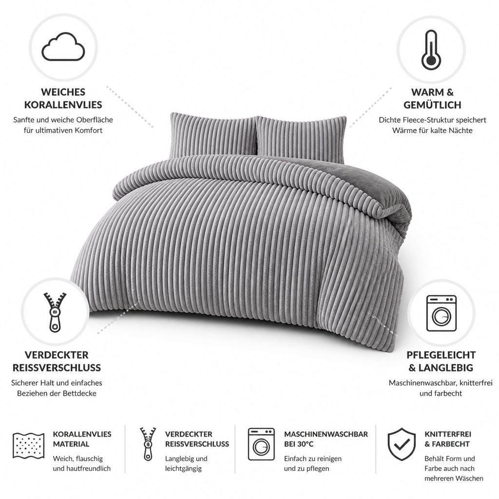 Coral Fleece Duvet Cover Set with 2 Pillowcases, Warm and Soft