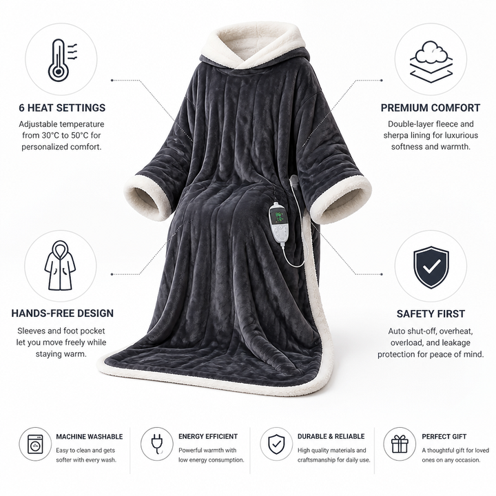Heated Wearable Fleece Blanket with Sleeves, 50 x 70 in – Plushridge