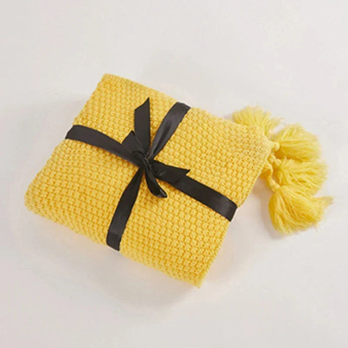 Plushridge™ Handwoven Wool Blanket with Fringe and Pom-Poms