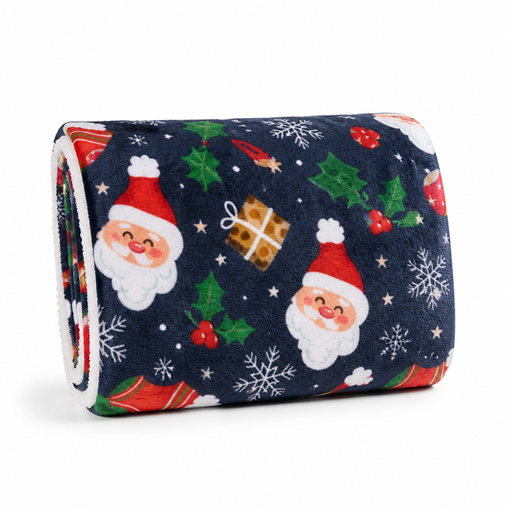Festive Plush Fleece Throw Blanket with Holiday Prints