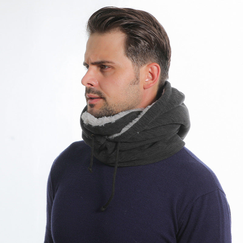 Person wearing a fleece balaclava hood
