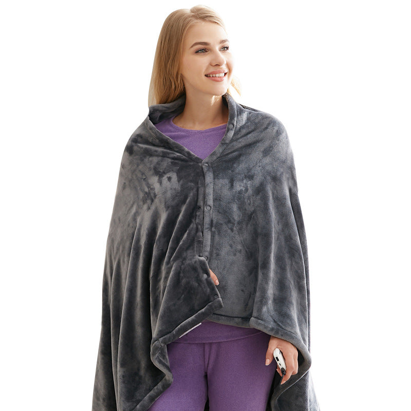 Soft Coral Fleece USB Heated Blanket Shawl with Power Bank Option
