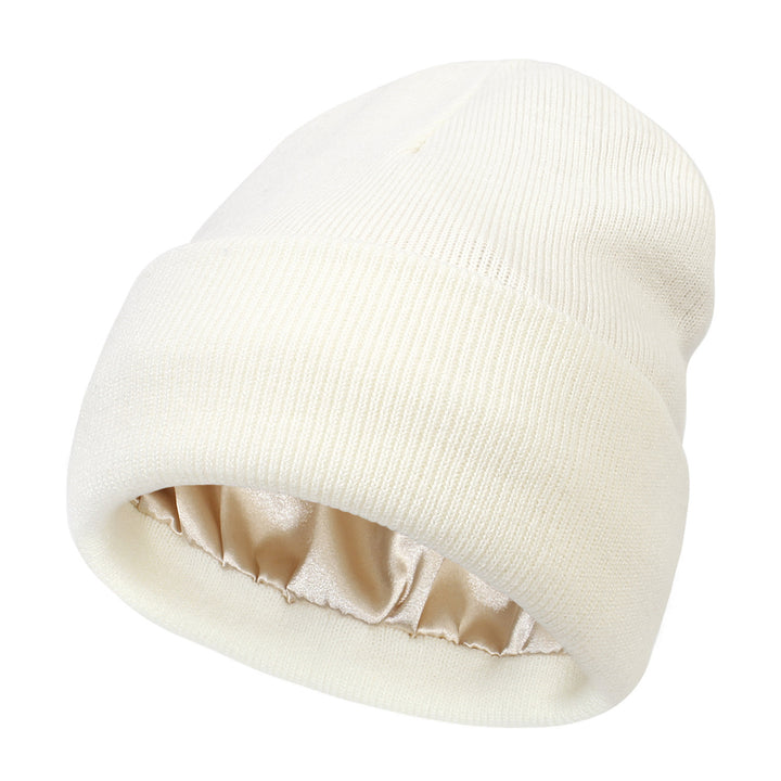 Double-layer satin-lined beanie in black