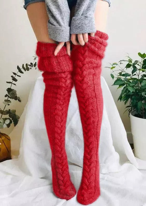Hand-Knit Over-the-Knee Socks, Extra Long and Cozy