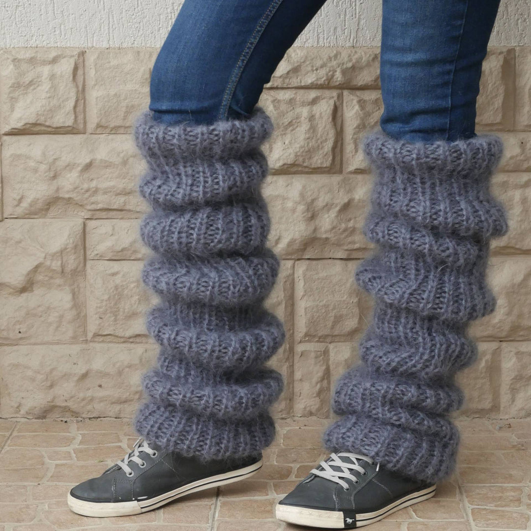 Chunky slouchy knit leg warmers over boots