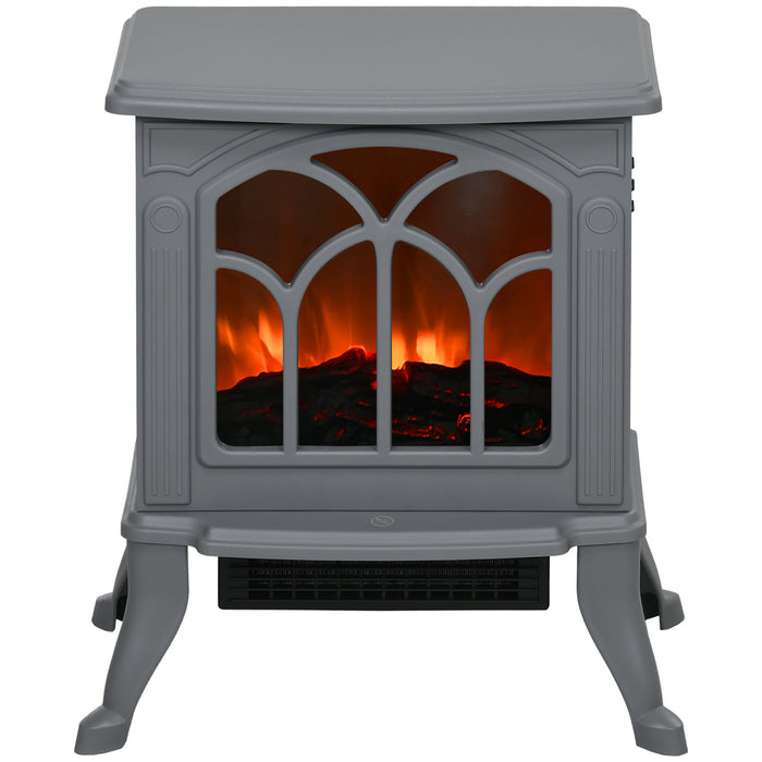 Plushridge Gray Electric Fireplace Stove with Realistic Log Flames