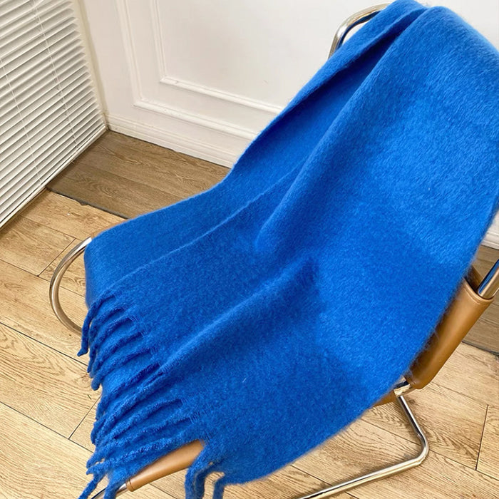 Plushridge Thick Fluffy Mohair-Feel Scarf with Tassels