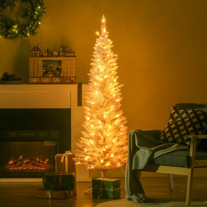 Pink pre-lit slim pencil Christmas tree