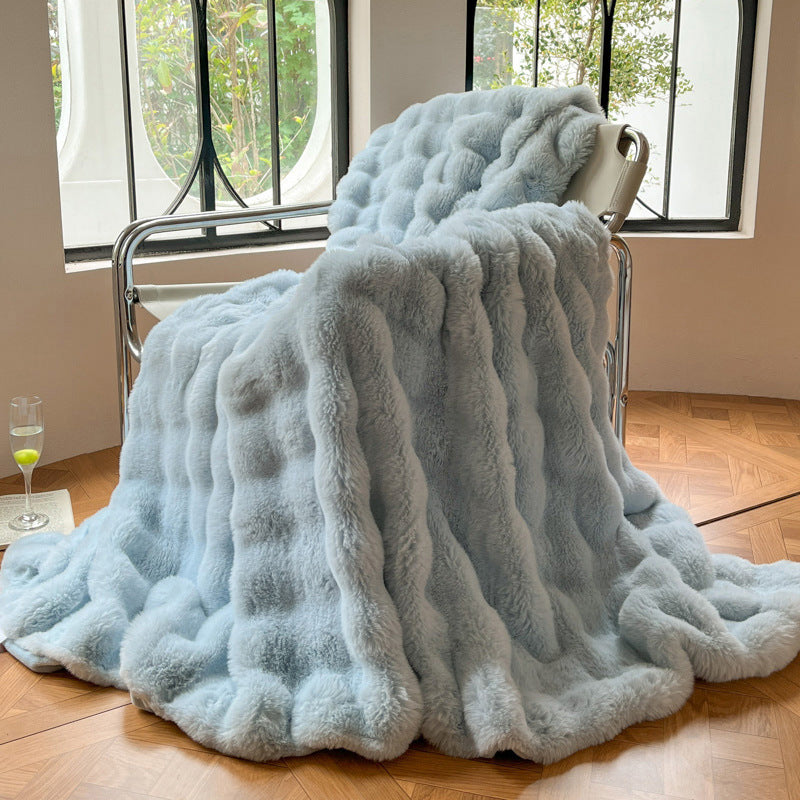 Plush bubble texture faux fur blanket