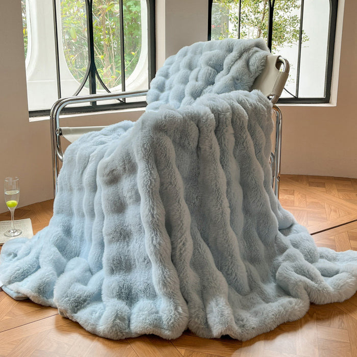 Plushridge Bubble Faux Rabbit Fur Throw Blanket, Extra Plush