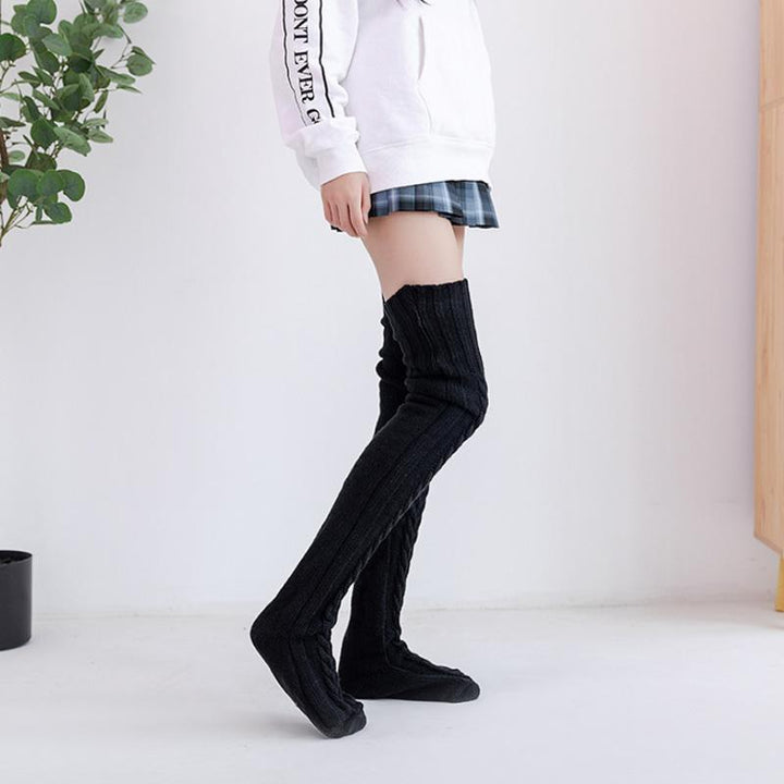 Hand-Knit Winter Knee High Socks in Soft Acrylic Cotton