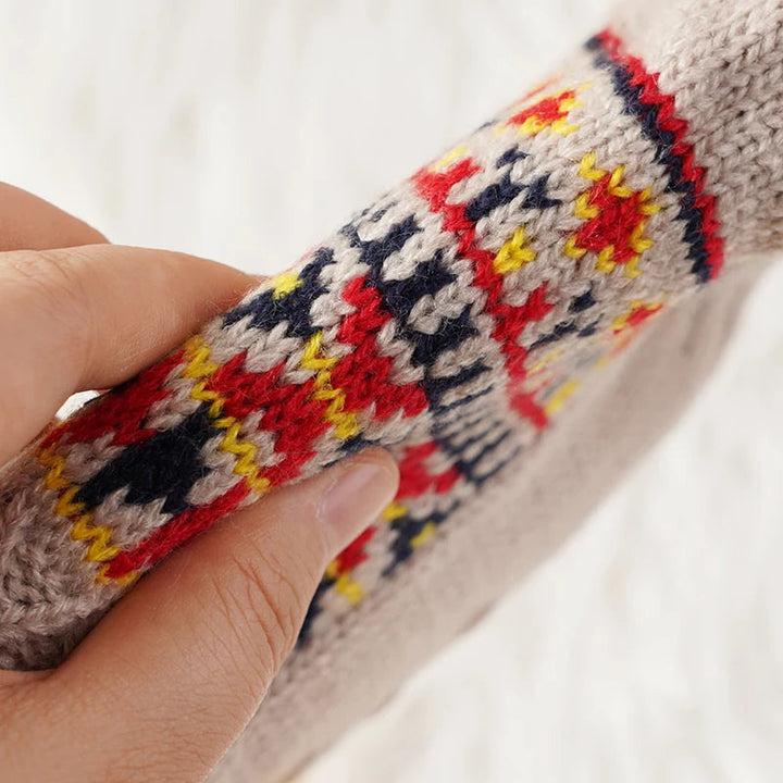 Snowflake Pattern Fleece-Lined Socks with Non-Slip Grips
