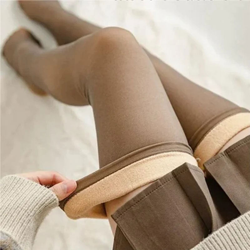 Thick Fleece-Lined Thigh-High Stockings with Stay-Up Fit