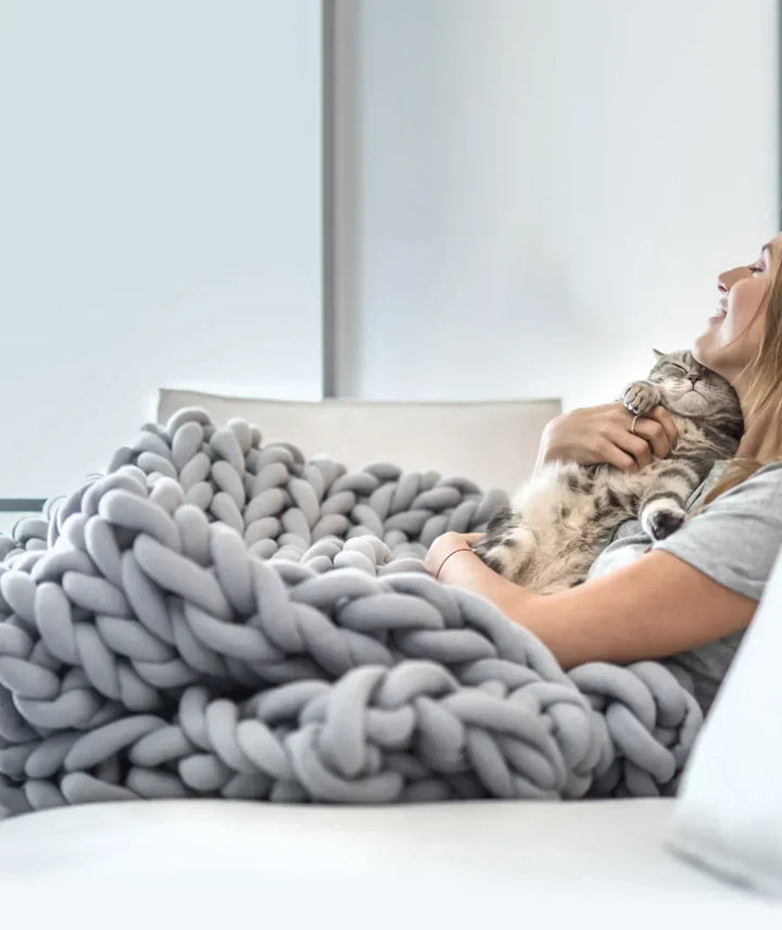 Chunky Knit Throw Handmade Weighted Blanket - SUPER COZY &amp; CALMING BLANKET