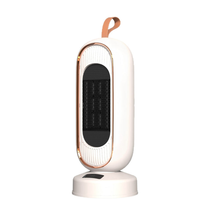 White oscillating tower fan heater with handle