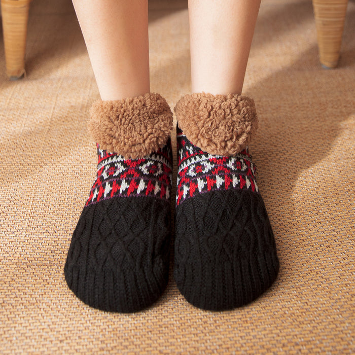 Plushridge Knit Slipper Socks with Fleece Cuff and Grip Sole
