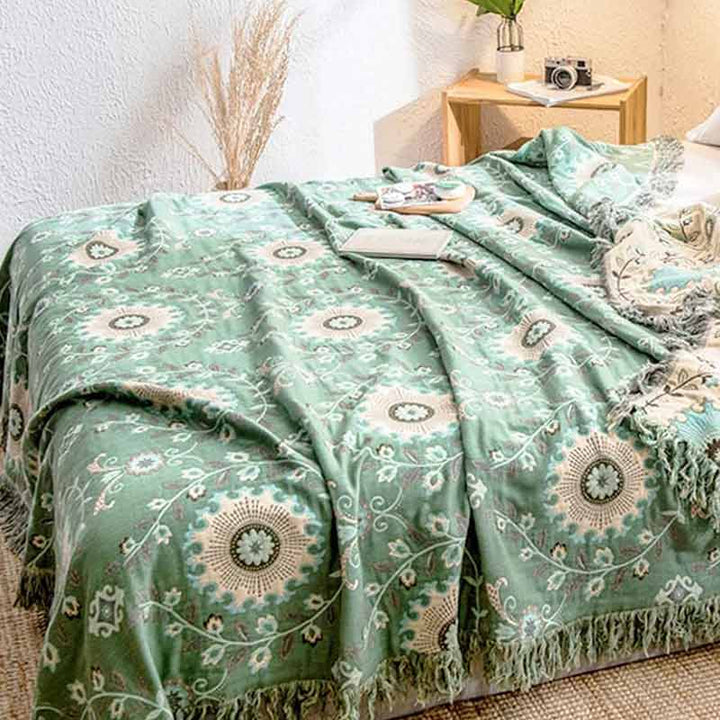 Reversible Cotton Couch Cover Blanket for Sofa and Bed