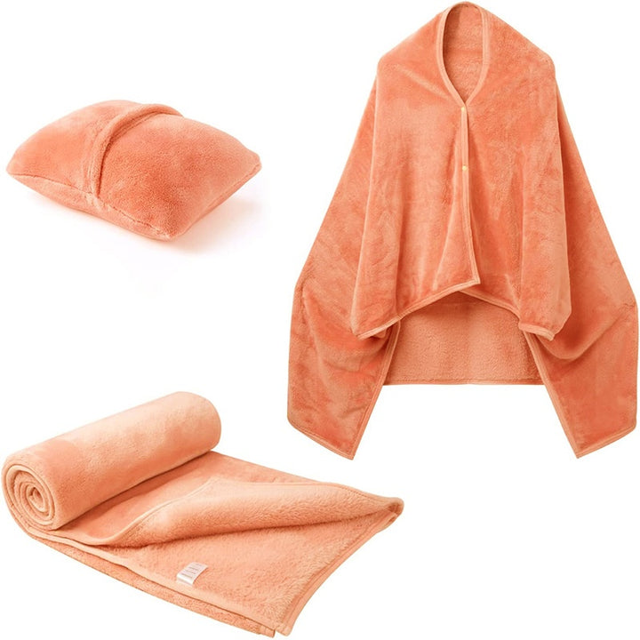 Fleece blanket worn as shawl with buttons