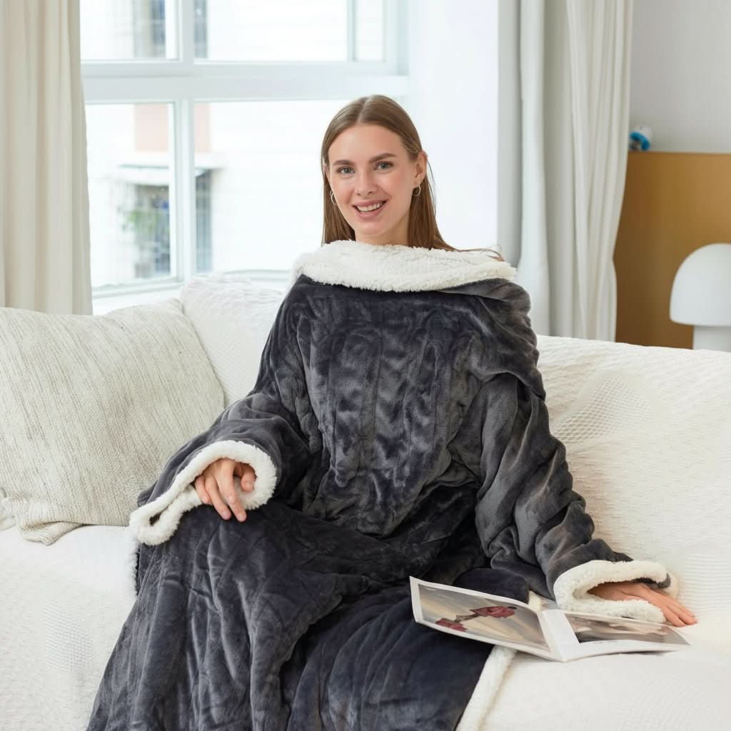 Sherpa Wearable Blanket with Sleeves and a Cozy Foot Pocket
