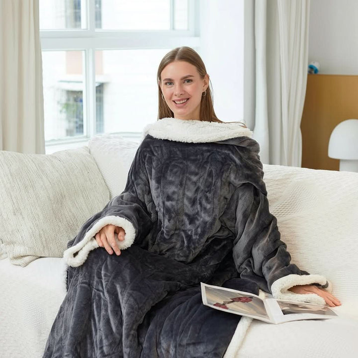 Sherpa Wearable Blanket with Sleeves and a Cozy Foot Pocket