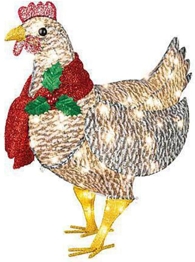 Plushridge™ Light-Up LED Chicken with Scarf Holiday Yard Decoration