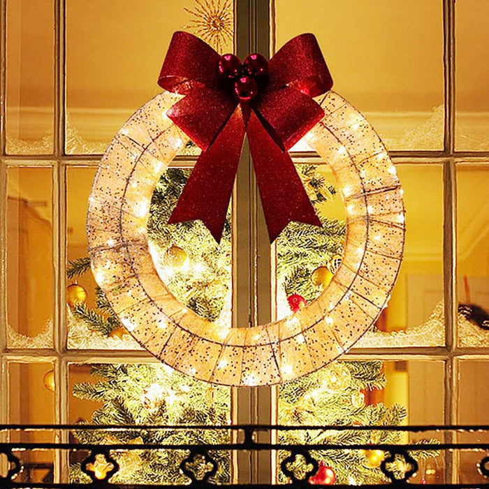 Plushridge Lighted Tinsel Christmas Wreath with Red Bow, 20 in