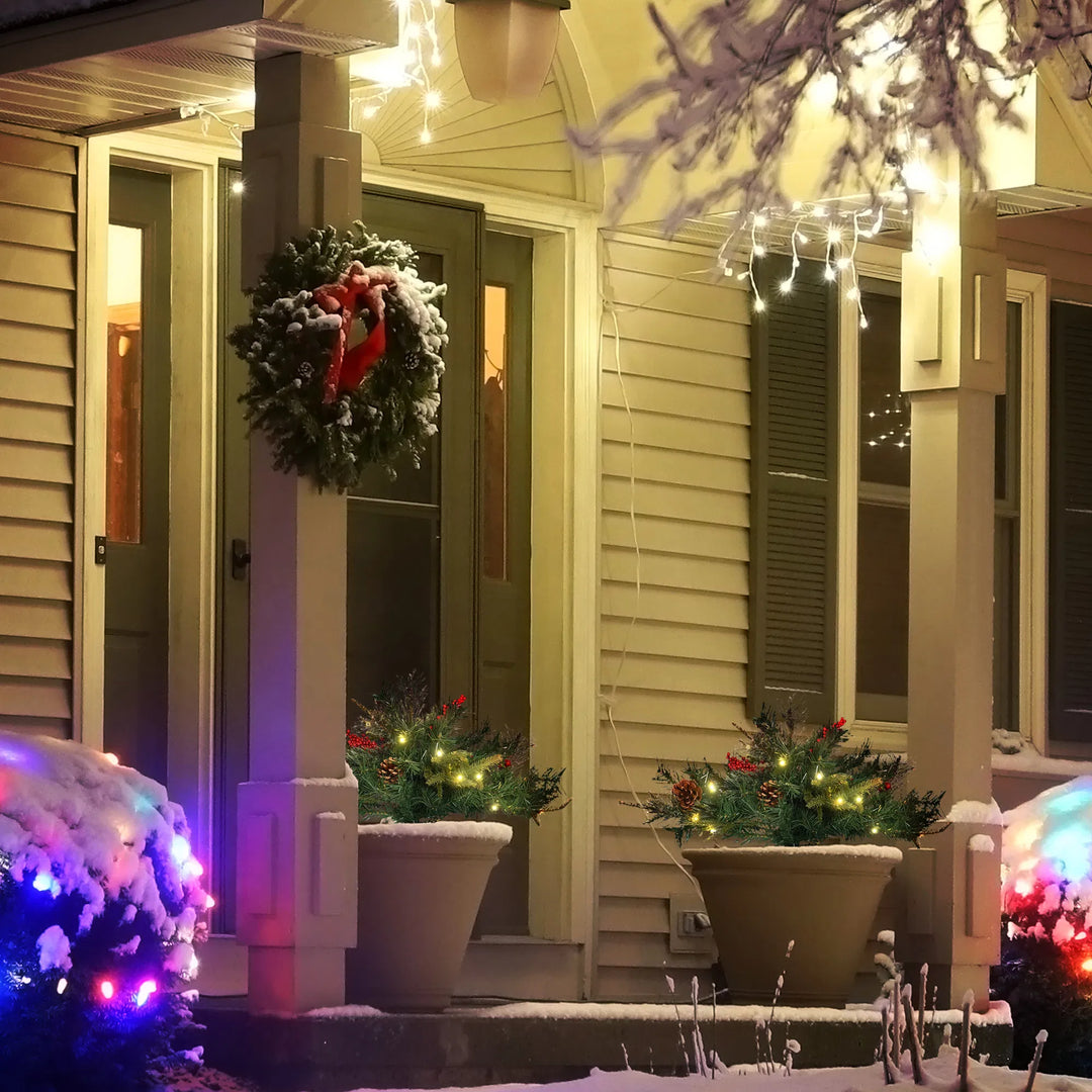 Small battery lit porch tree with pine cones