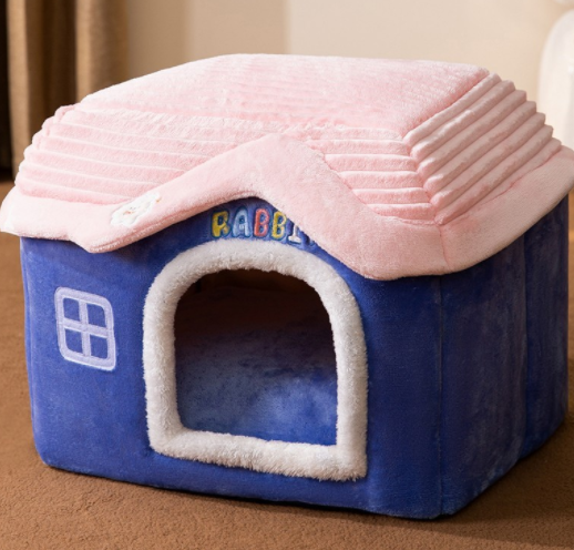 Foldable plush cat house with cushion