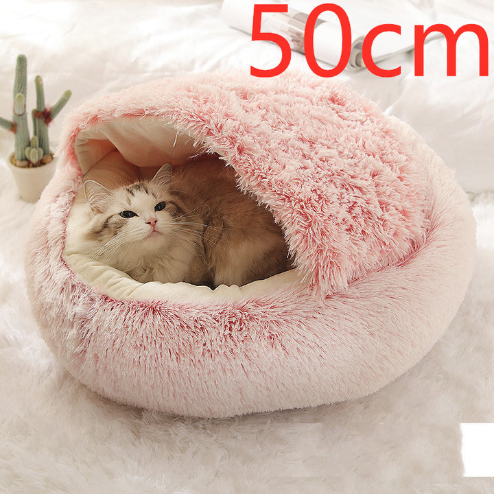 Round Plush Calming Pet Bed for Dogs and Cats, Warm &amp; Soft