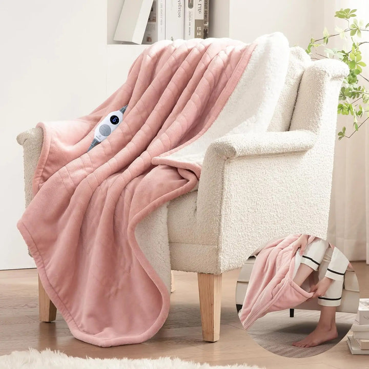 Gray wearable heated blanket with sleeves
