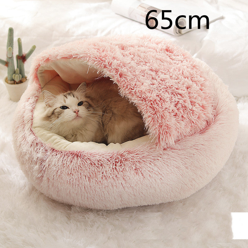 Round Plush Calming Pet Bed for Dogs and Cats, Warm & Soft