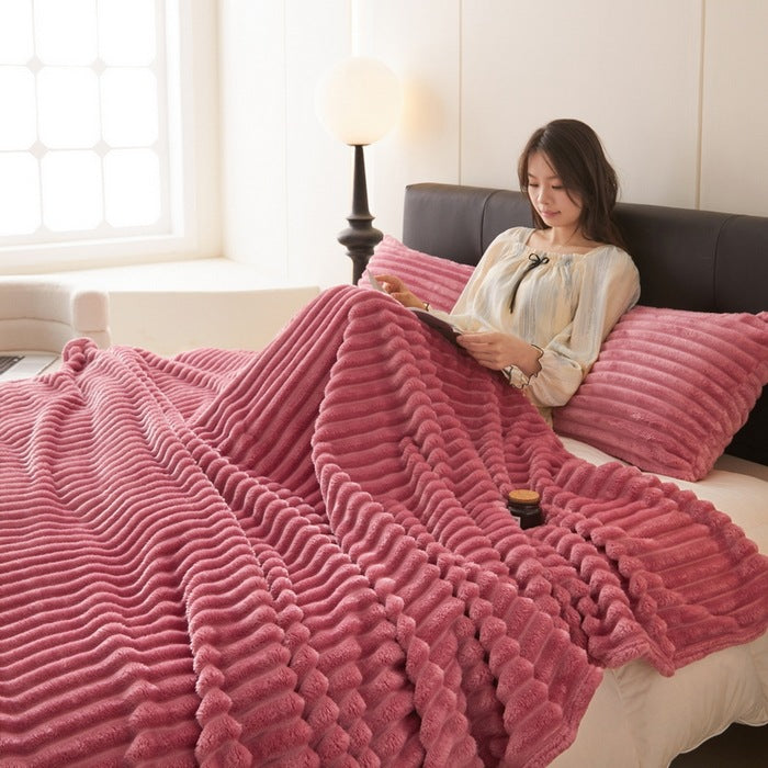 Plushridge Ribbed Faux Rabbit Fur Blanket, Anti-Static